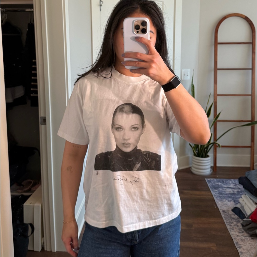 EUC Anine Bing White Kate Moss Graphic Tee sz SMALL